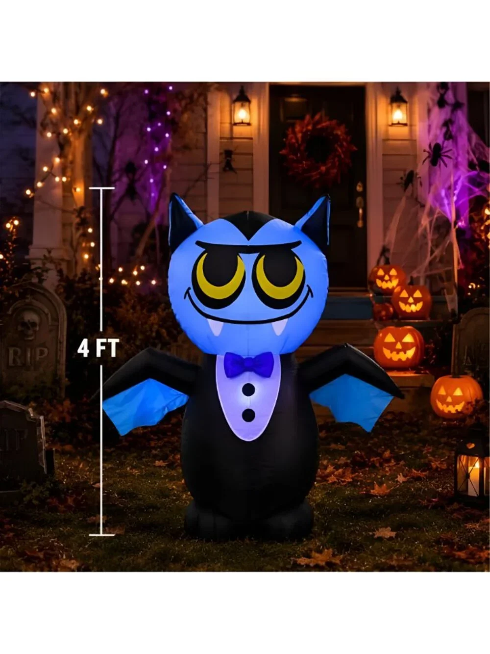 4FT Halloween Inflatable Vampire Bat Decoration with LED Lights, Cute Blow Up